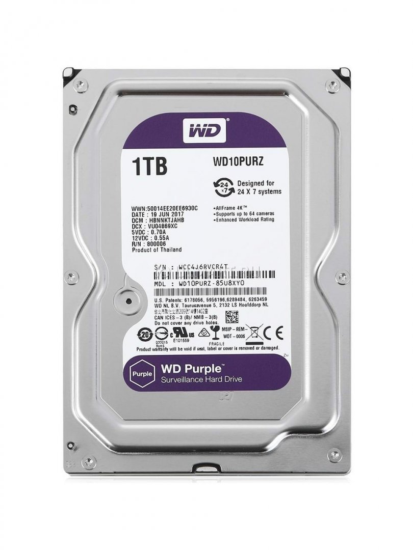 WD 1 Tb Wd 3.5 Purple Sata3 5400RPM 64MB 7/24 Guvenlık WD11PURZ